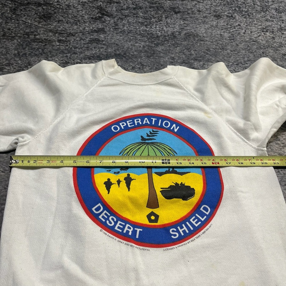 Vintage Operation Desert Shield Crewneck Sweatshirt Mens Large White Hanes 90s‎ - Picture 10 of 13